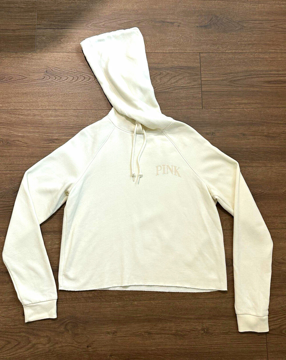 PINK Victoria’s Secret Women’s White XS Pullover Hoodie Logo Fleece Cotton Blend